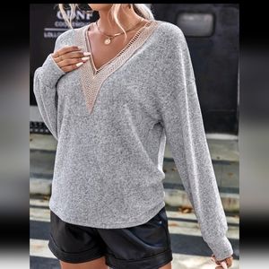 Lace VNeck Long Sleeve Blouse